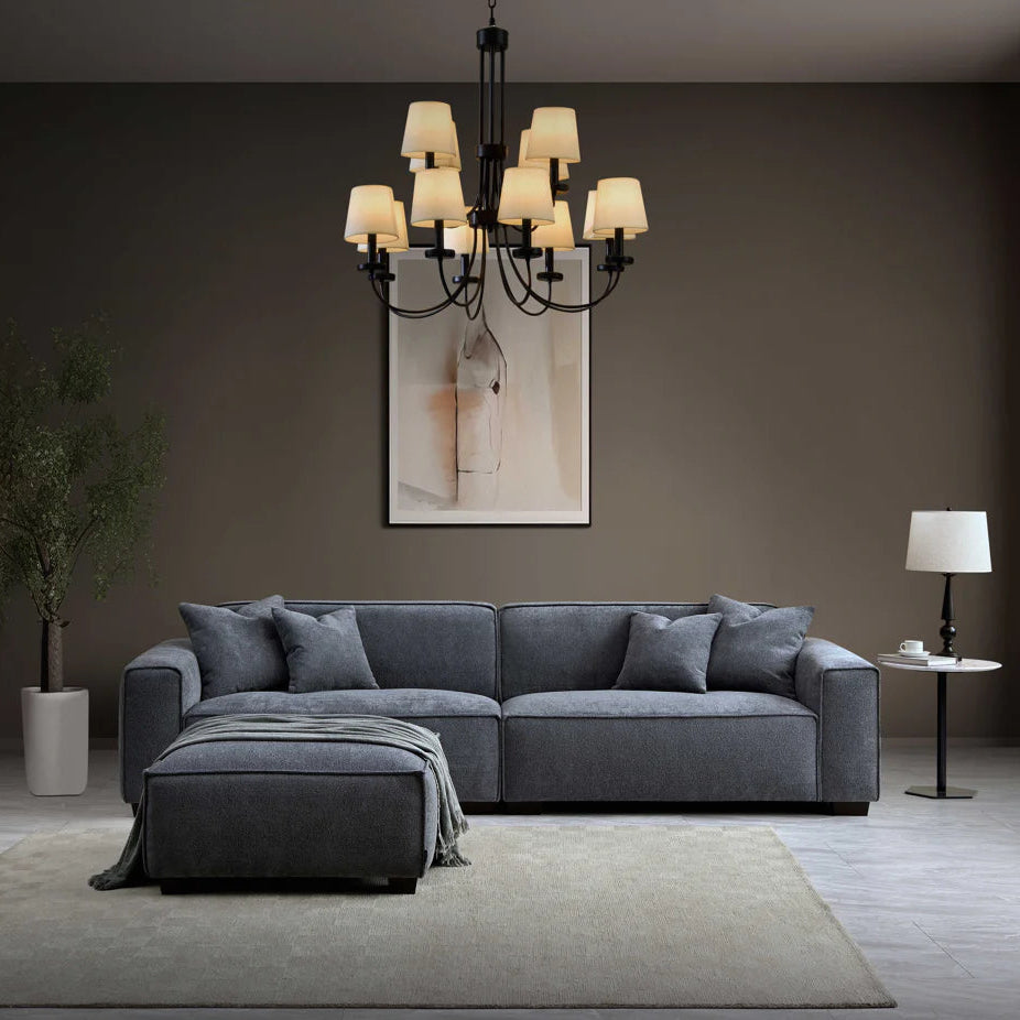 Aluxo Crawford Charcoal Grey Boucle Sofa with Chaise Footstool | 4 Seater